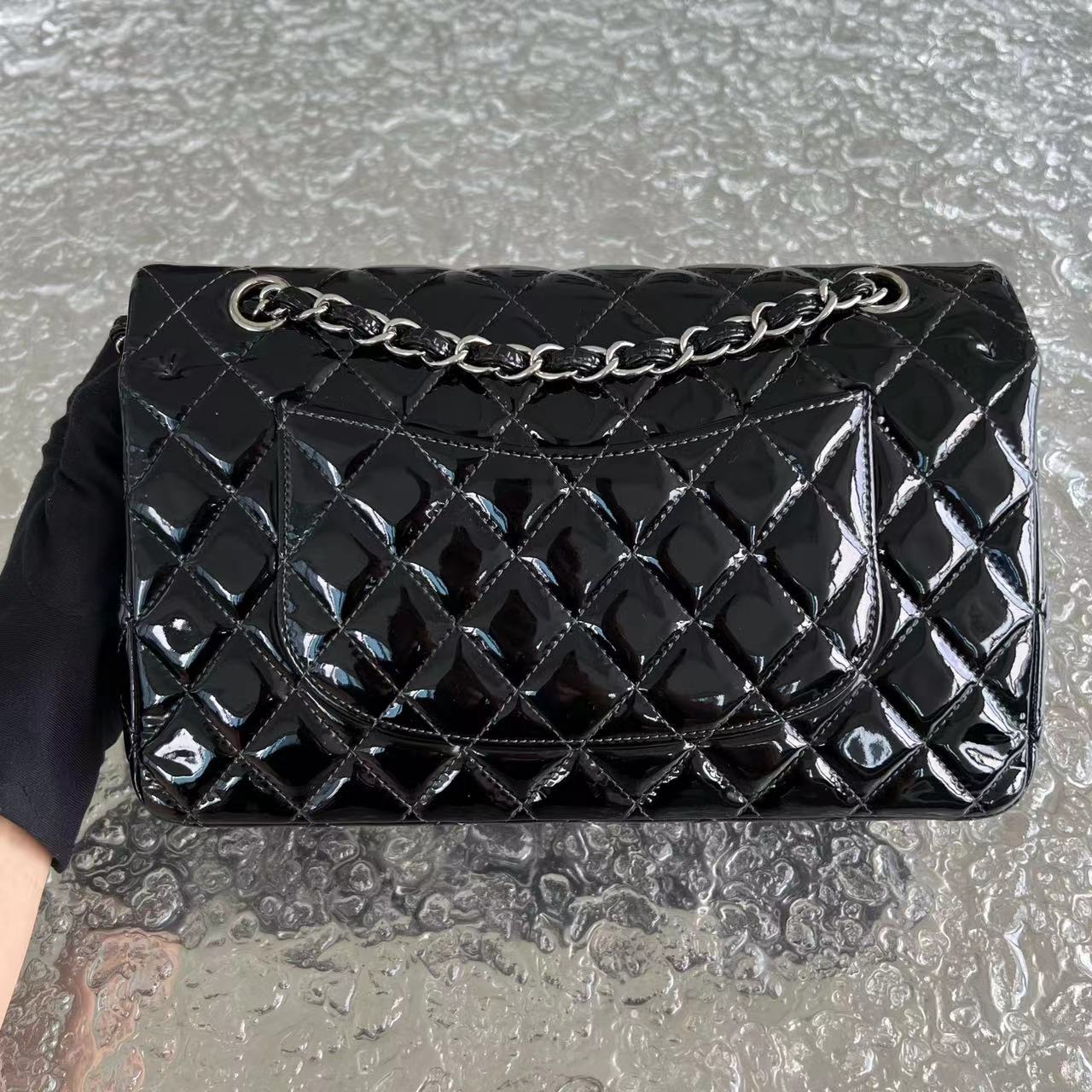 *Recolor* Medium Quilted Patent Leather Black Silver Hardware Series 17