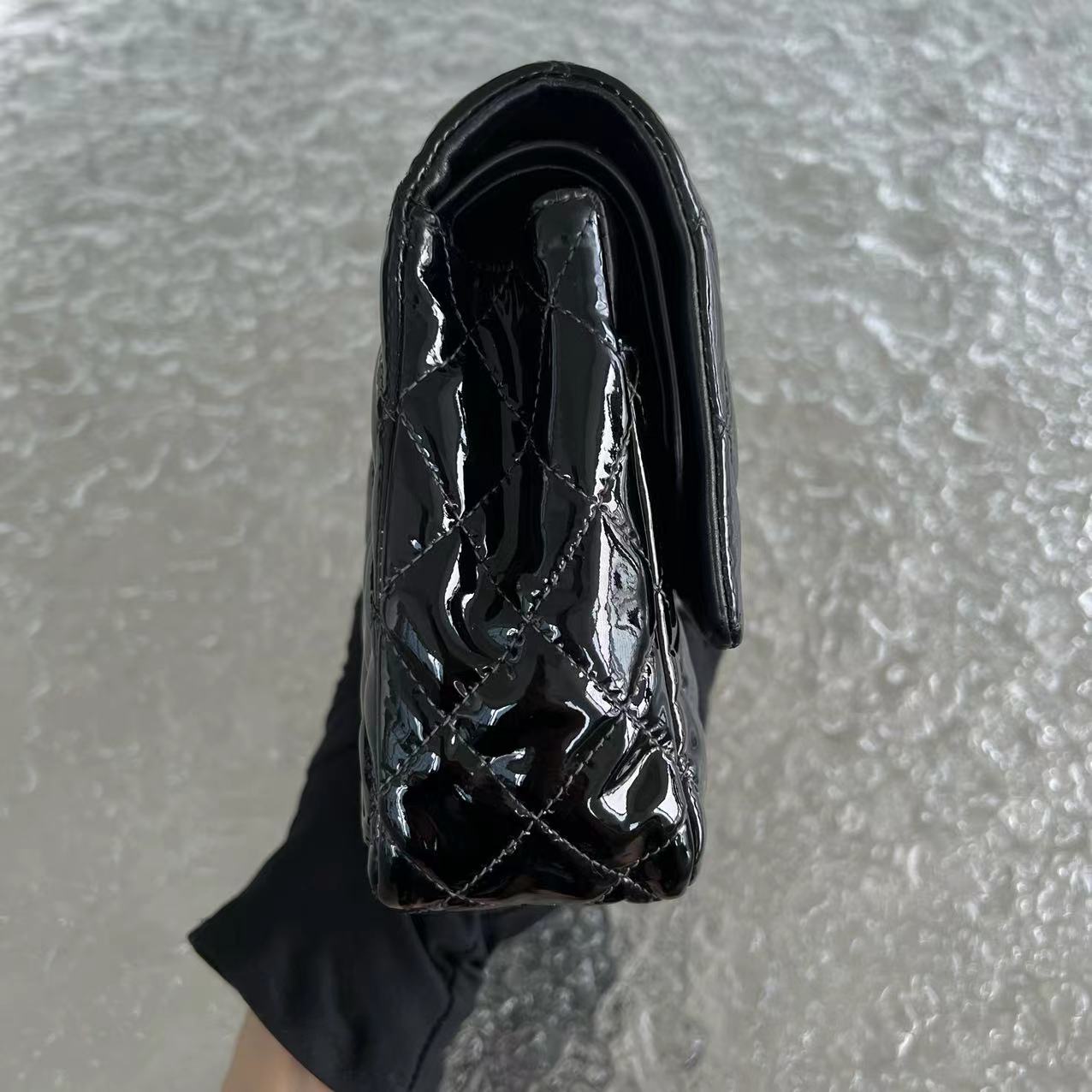 *Recolor* Medium Quilted Patent Leather Black Silver Hardware Series 17