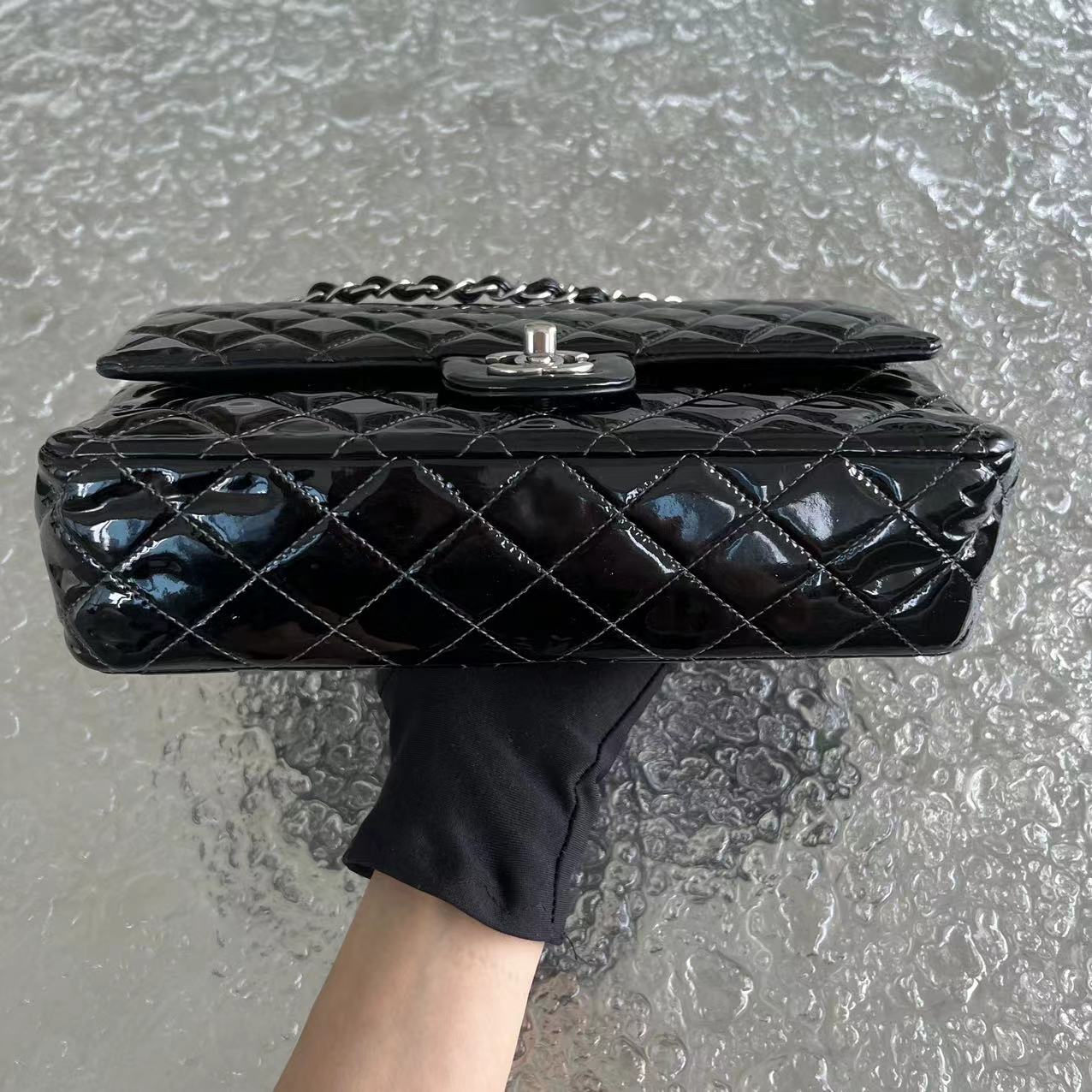 *Recolor* Medium Quilted Patent Leather Black Silver Hardware Series 17