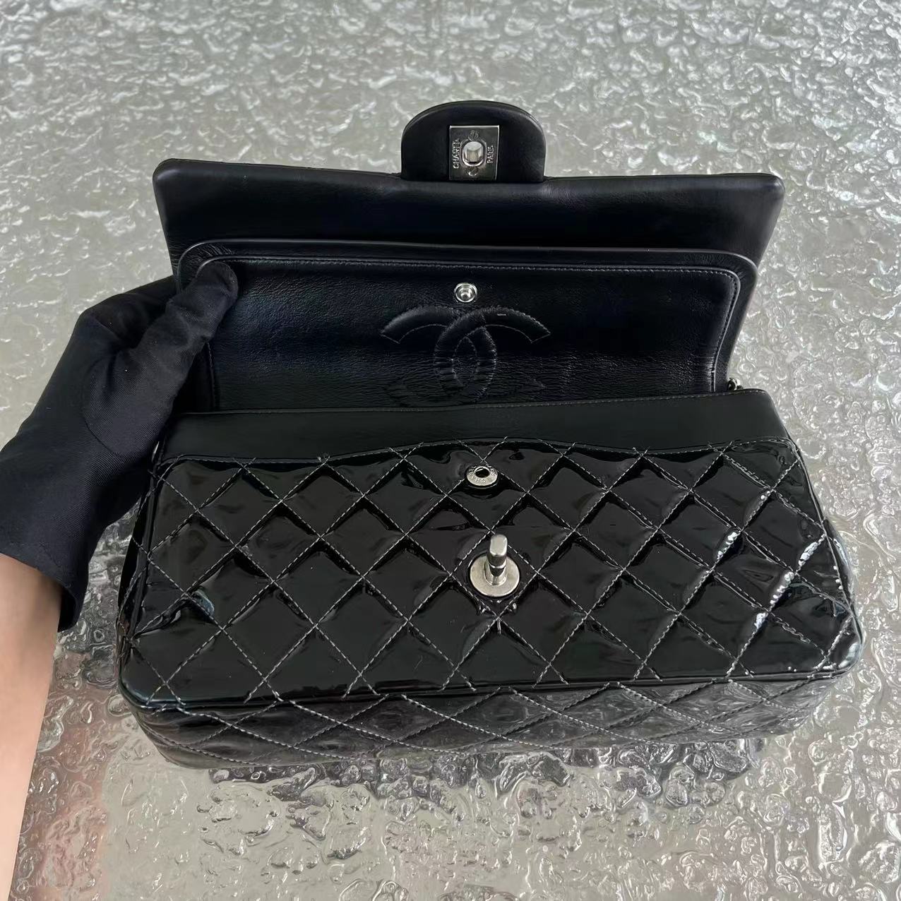 *Recolor* Medium Quilted Patent Leather Black Silver Hardware Series 17