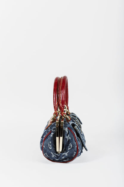 Louis Vuitton Monogram Denim Red Alligator Sac Fermoir GM
