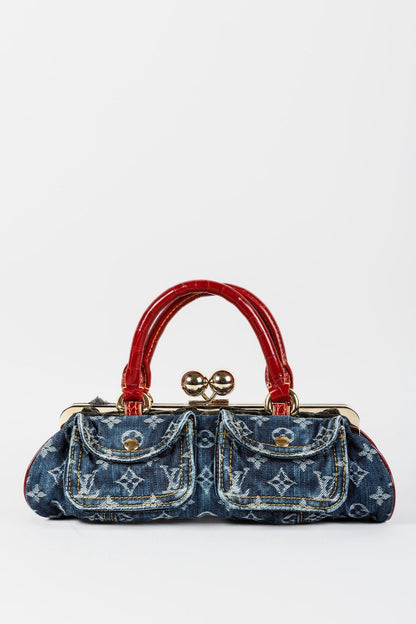 Louis Vuitton Monogram Denim Red Alligator Sac Fermoir GM