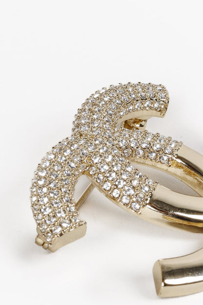 Chanel 2023 CC Champagne Gold Crystal Brooch