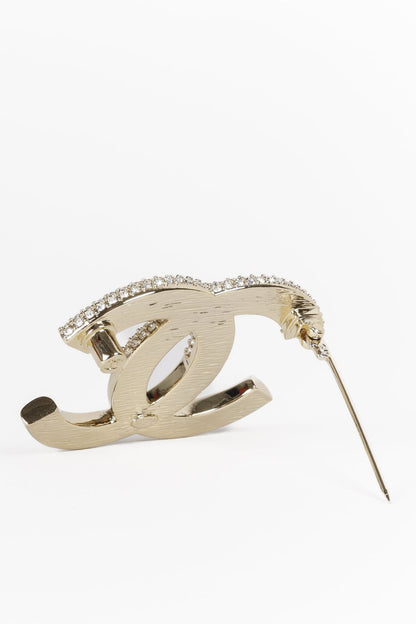 Chanel 2023 CC Champagne Gold Crystal Brooch