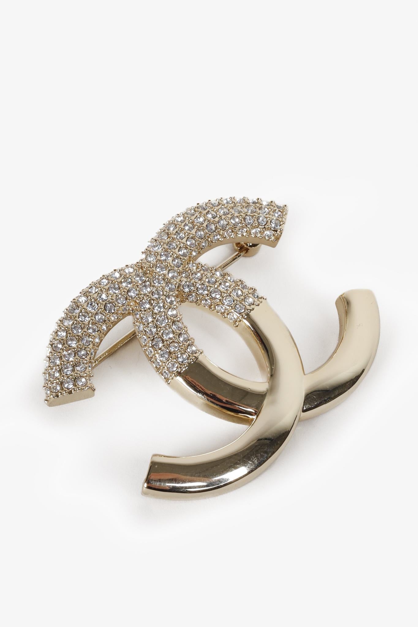 Chanel 2023 CC Champagne Gold Crystal Brooch
