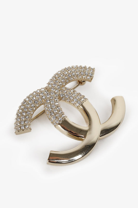 Chanel 2023 CC Champagne Gold Crystal Brooch