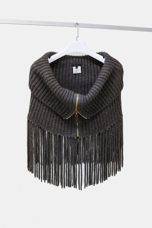 Gucci PF/11 Grey Alpaca Fringe Knit Zip Collar Scarf