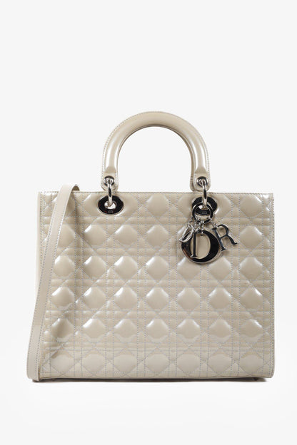 Christian Dior Large Beige Patent Leather Lady Dior