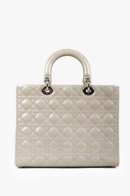 Christian Dior Large Beige Patent Leather Lady Dior