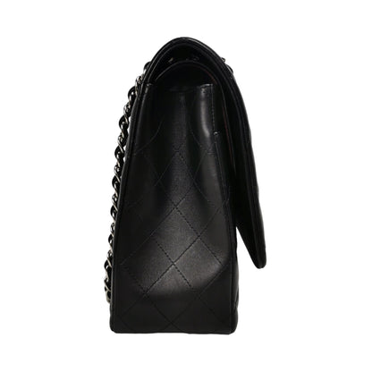 Chanel Classic Double Flap Maxi Black Lambskin Silver
