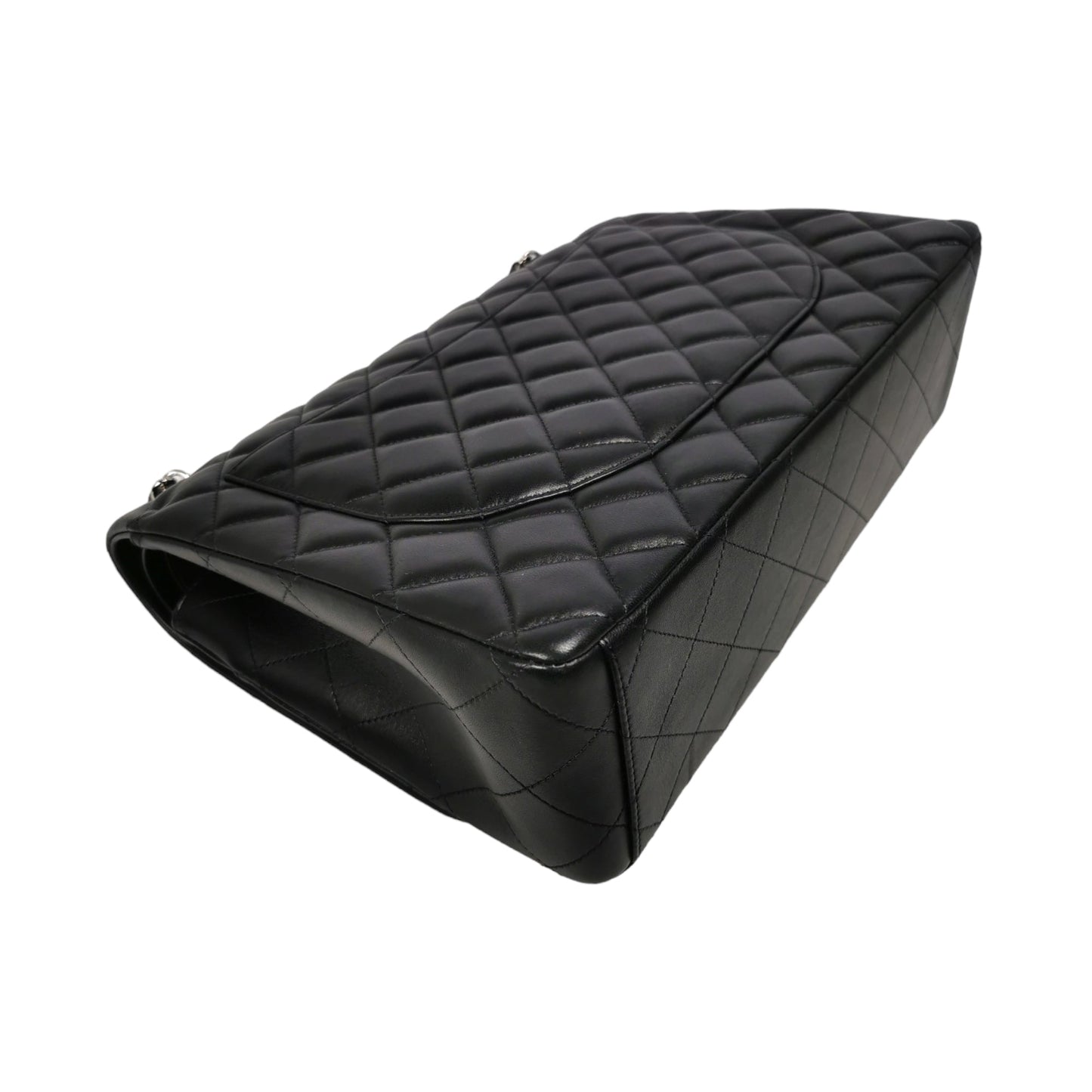 Chanel Classic Double Flap Maxi Black Lambskin Silver