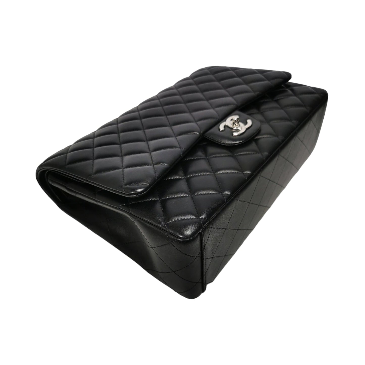 Chanel Classic Double Flap Maxi Black Lambskin Silver