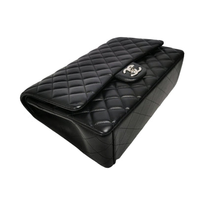 Chanel Classic Double Flap Maxi Black Lambskin Silver
