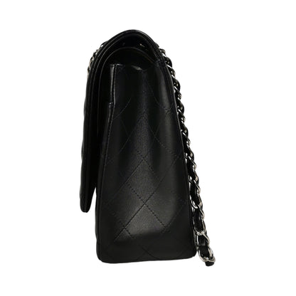 Chanel Classic Double Flap Maxi Black Lambskin Silver