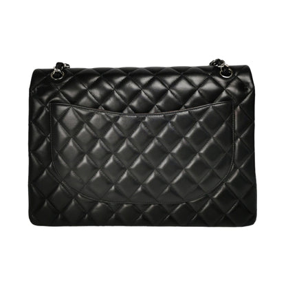 Chanel Classic Double Flap Maxi Black Lambskin Silver