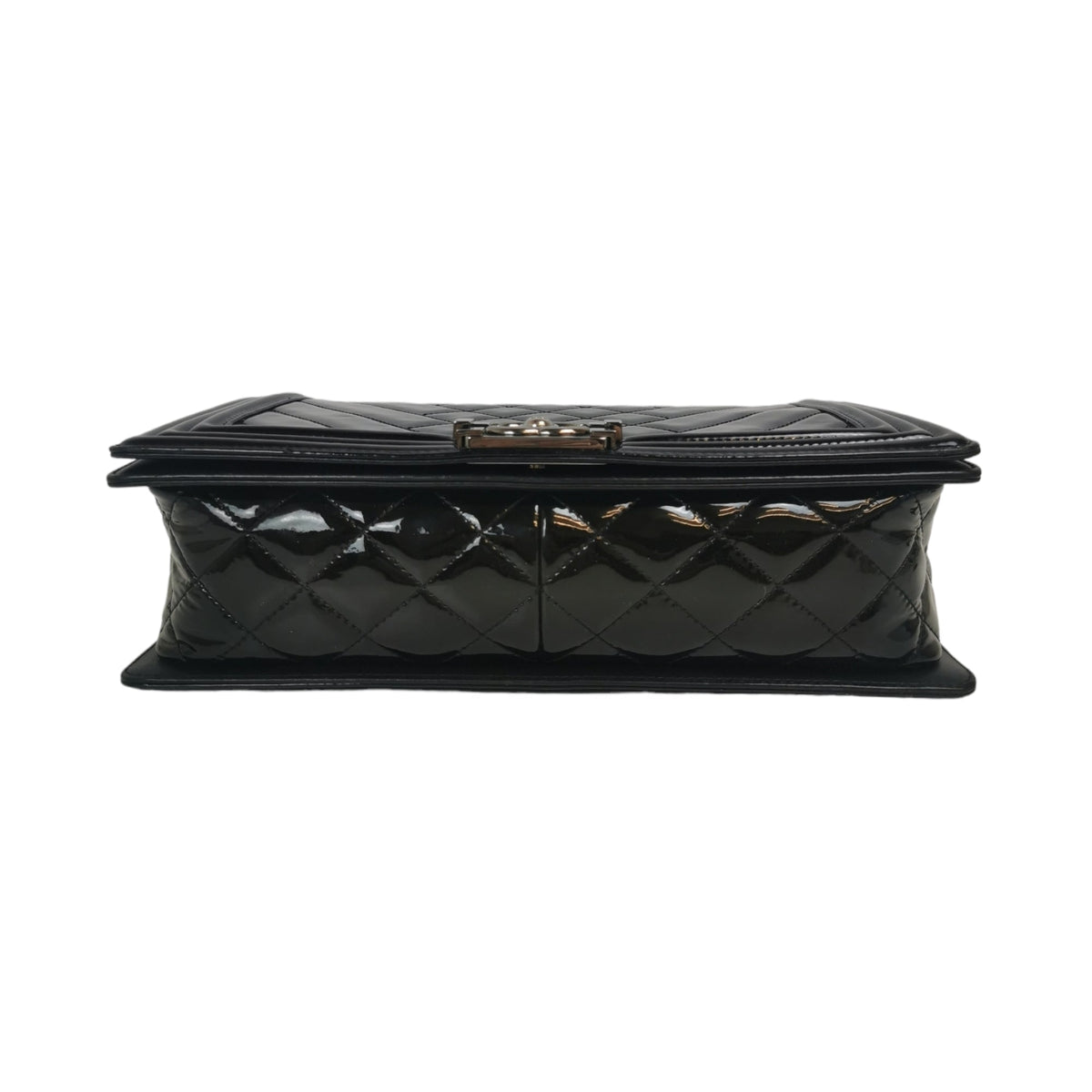 Chanel Boy Large Black Patent Leather Silver
