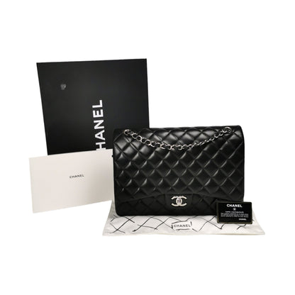 Chanel Classic Double Flap Maxi Black Lambskin Silver