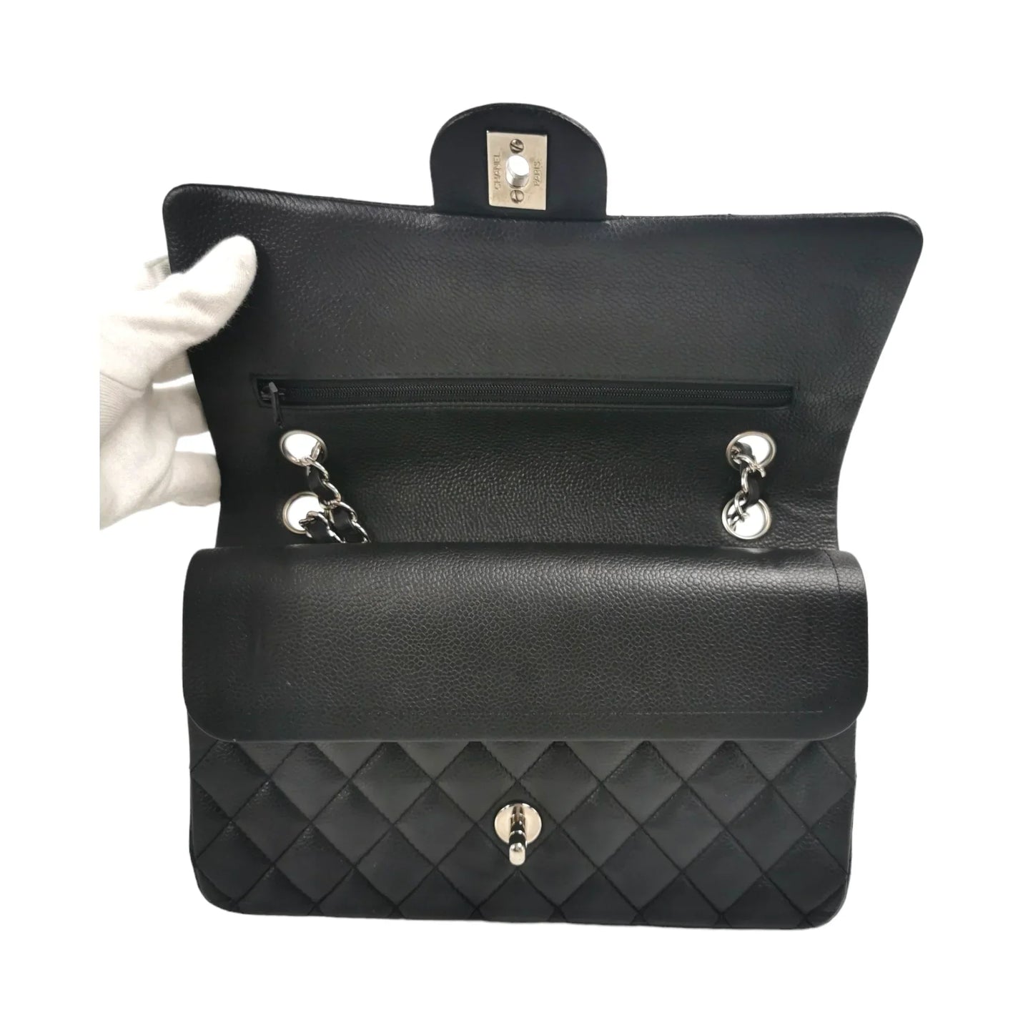 Chanel Classic Double Flap Medium Black Caviar Silver