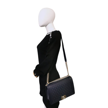 Chanel Boy Large Navy Blue Lambskin Gold