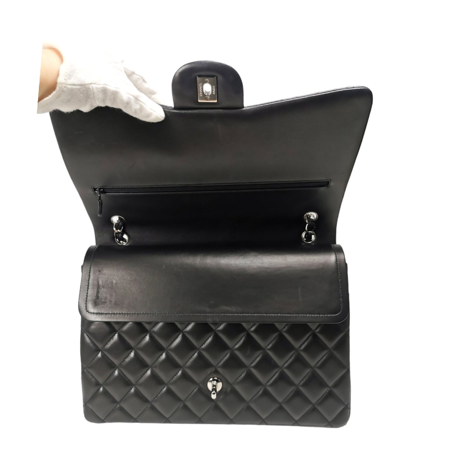 Chanel Classic Double Flap Maxi Black Lambskin Silver