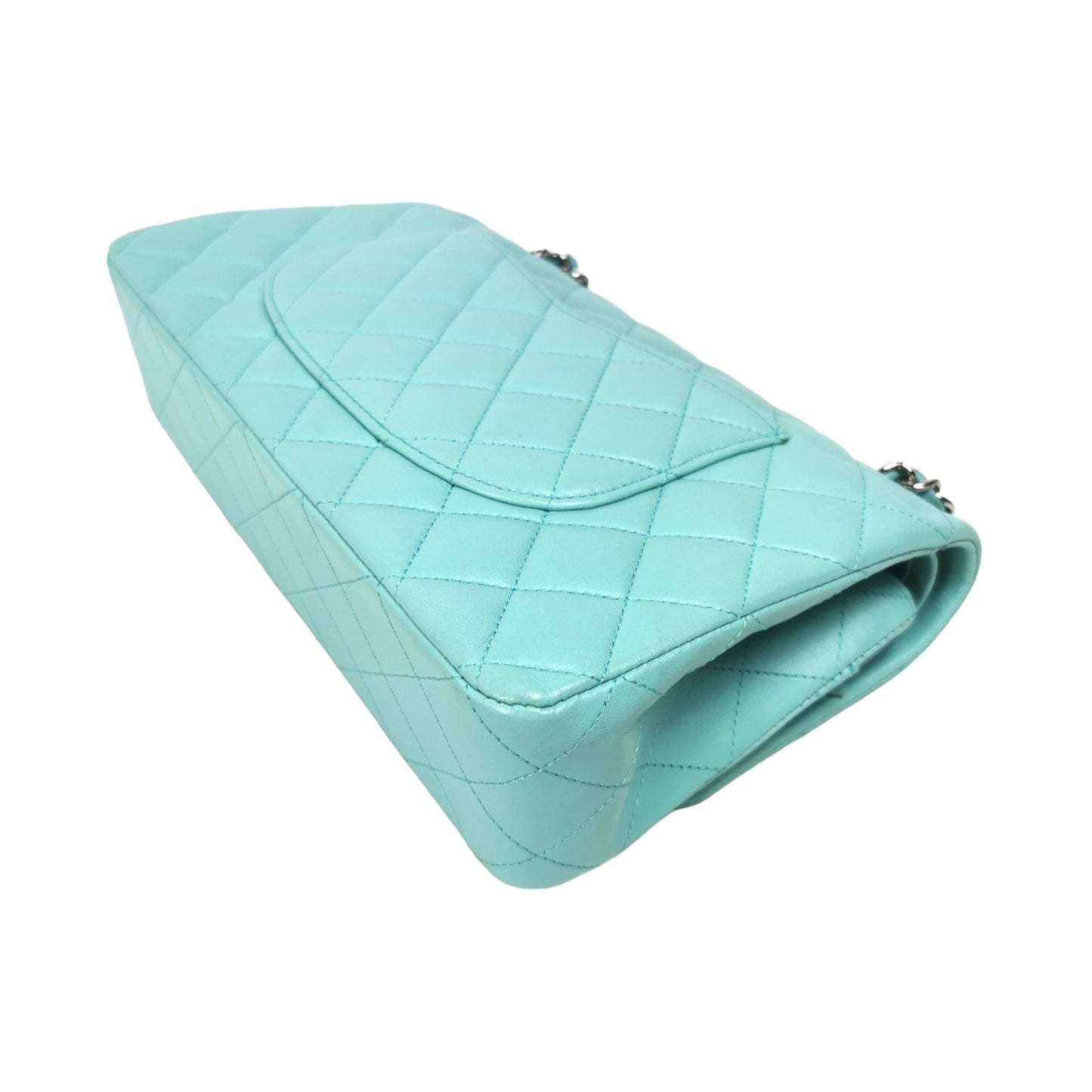 Chanel Classic Double Flap Medium Tiffany Blue Lambskin Silver