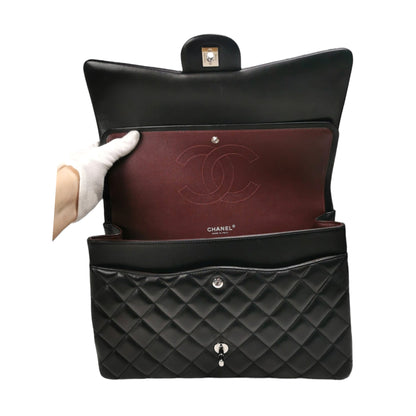 Chanel Classic Double Flap Maxi Black Lambskin Silver