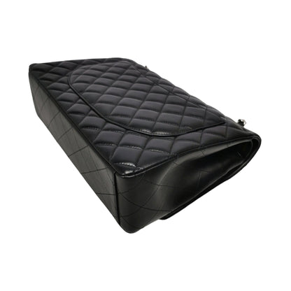 Chanel Classic Double Flap Maxi Black Lambskin Silver