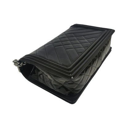 Chanel Boy Large Black Patent Leather Silver