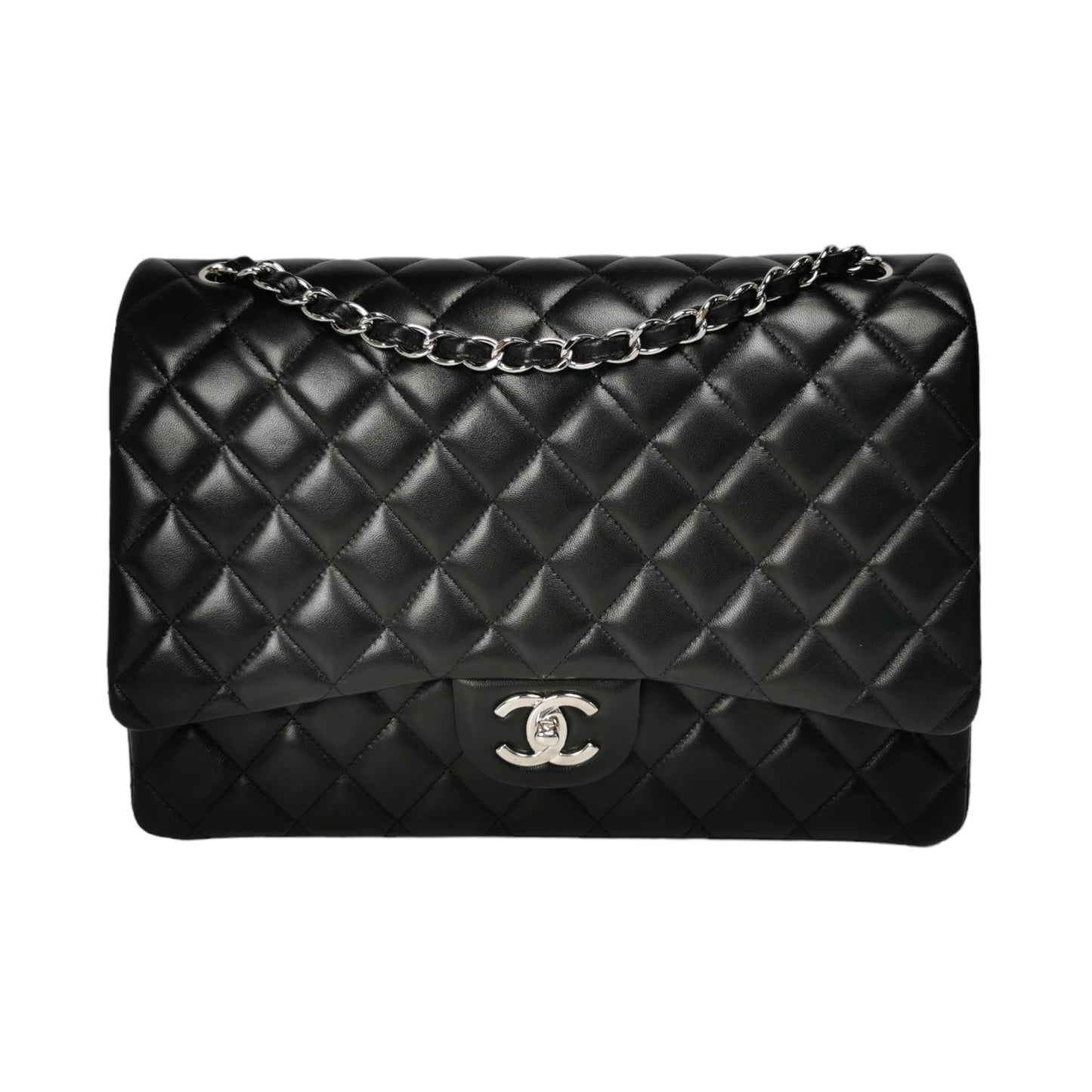 Chanel Classic Double Flap Maxi Black Lambskin Silver