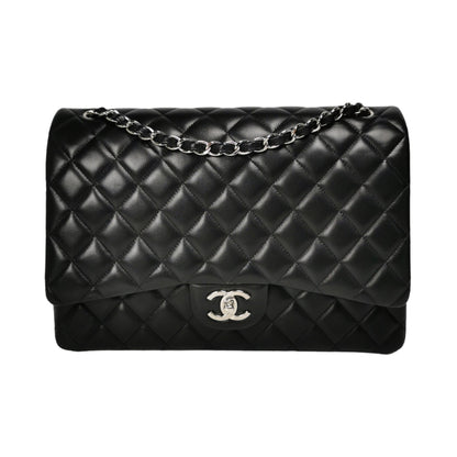 Chanel Classic Double Flap Maxi Black Lambskin Silver