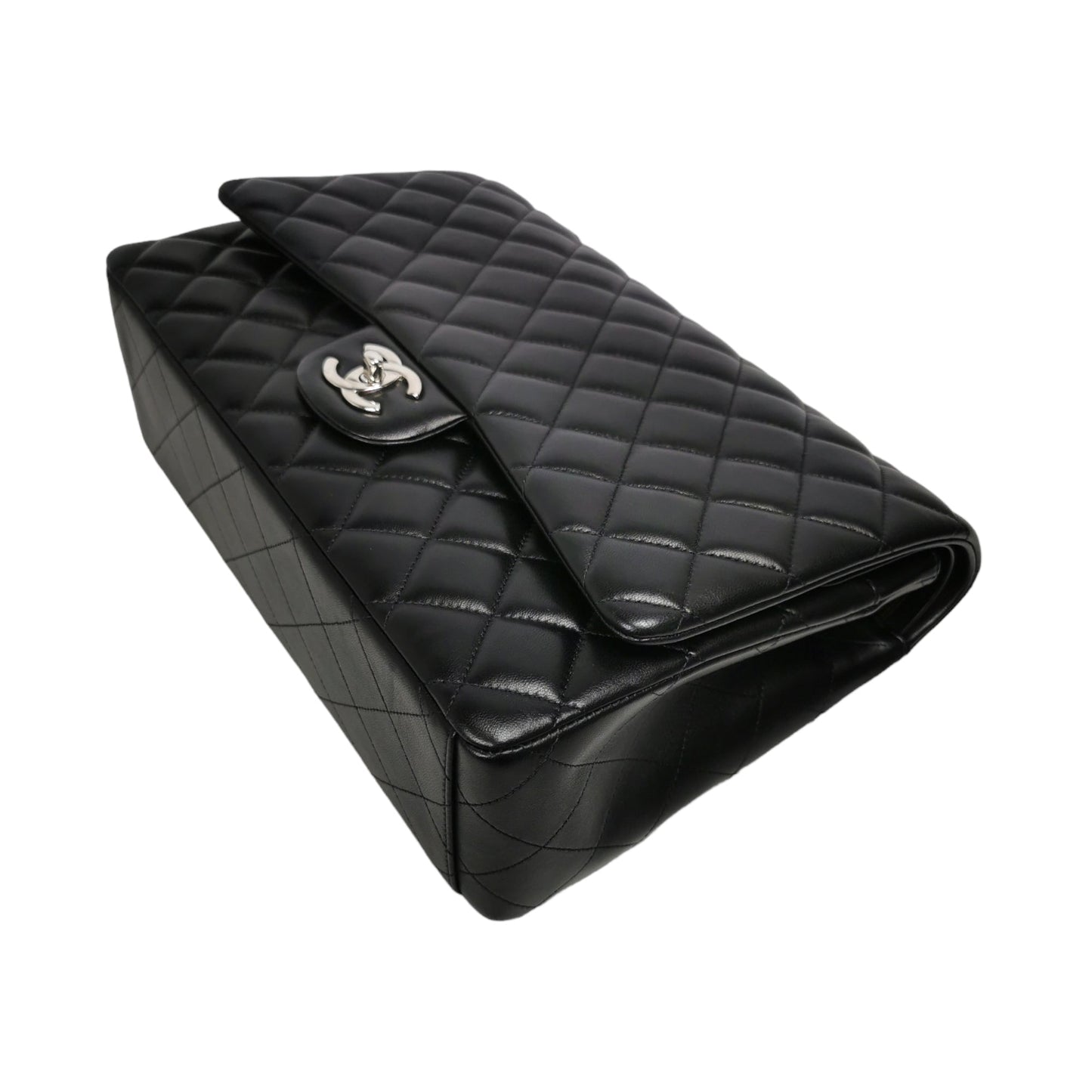 Chanel Classic Double Flap Maxi Black Lambskin Silver