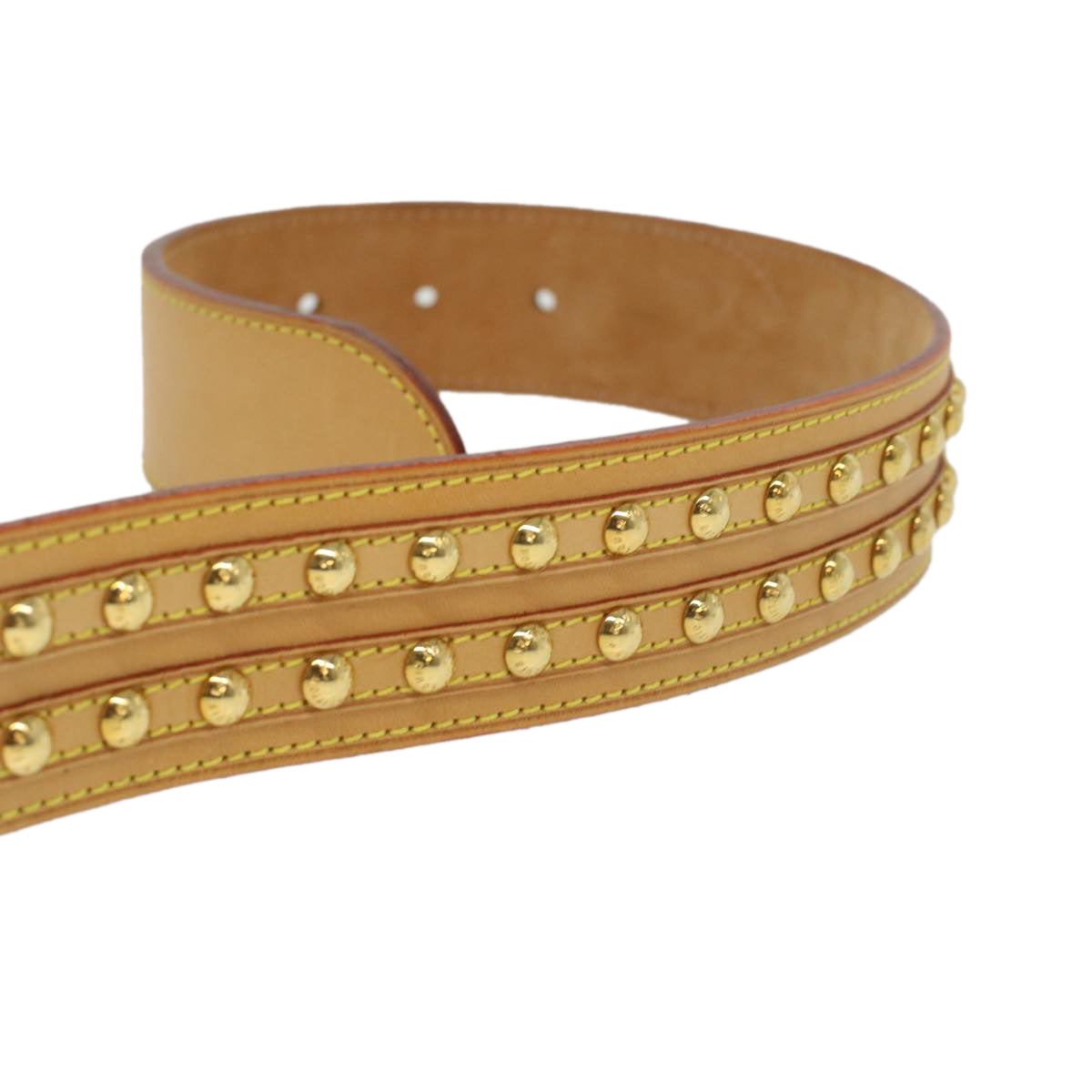 LOUIS VUITTON Studs Belt Leather 80/32 Beige LV Auth ro735