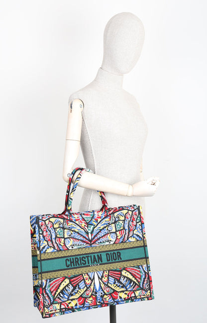 CHRISTIAN DIOR Butterfly Book Tote Large Green Blue