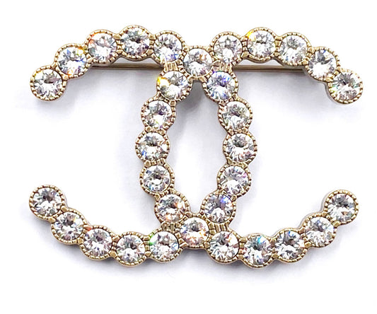 Chanel Classic Rustic Gold Crystal Brooch