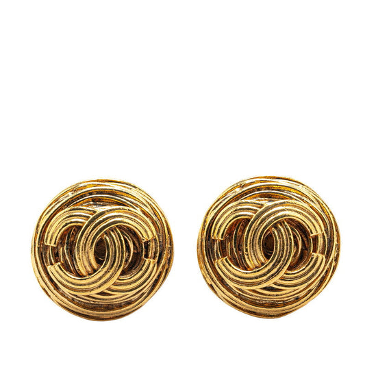Chanel Gold Plated Coco Mark Vintage Earrings 94A