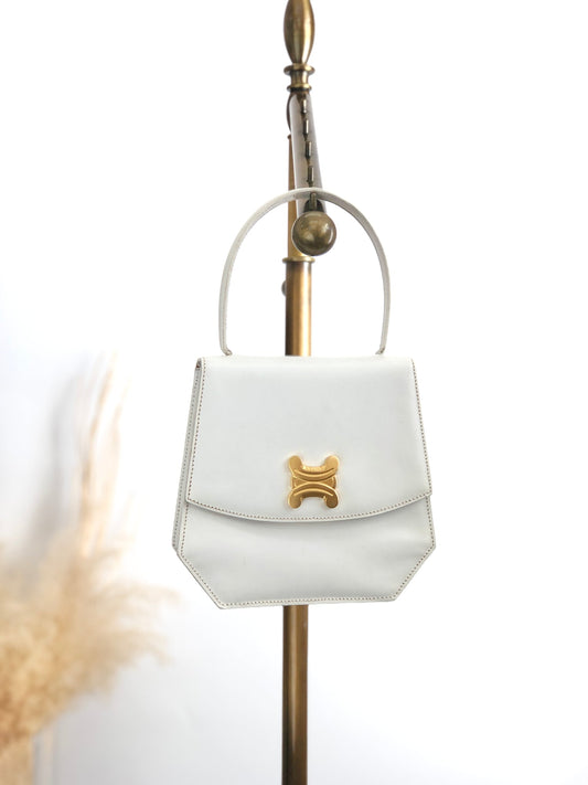 CELINE Triomphe Top Handle Handbag White Vintage 33tdem