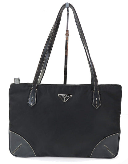 Prada Milano Black Nylon and Leather Tote Bag