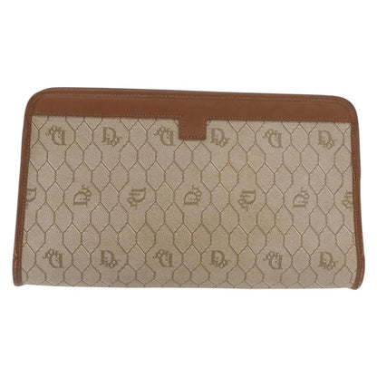 Christian Dior Vintage Honeycomb Zip Pouch Canvas And Leather Beige Canvas Clutche & Pouche Bag ()