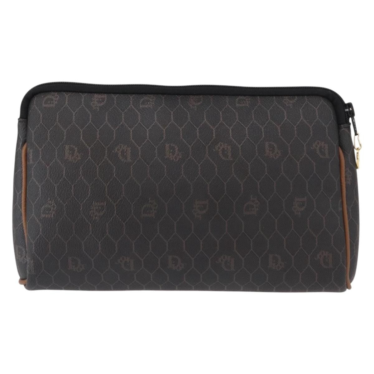 Christian Dior Vintage Honeycomb Zip Pouch Coated Canvas Black Pvc Clutche & Pouche Bag ()