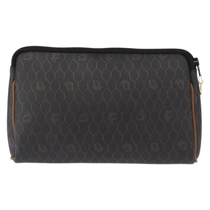 Christian Dior Vintage Honeycomb Zip Pouch Coated Canvas Black Pvc Clutche & Pouche Bag ()