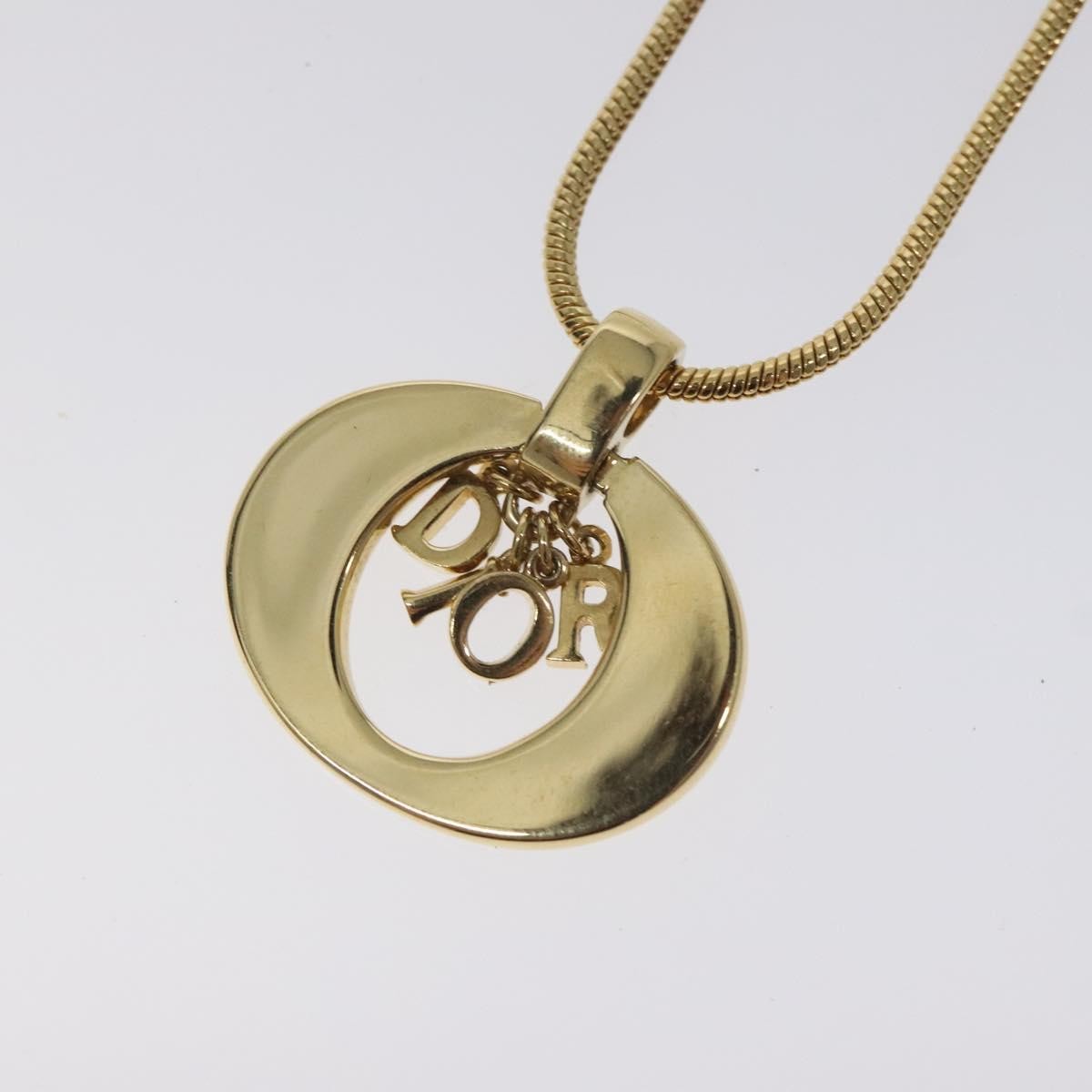 Christian Dior Round Logo Pendant Necklace Metal Gold Metal Jewelry ()