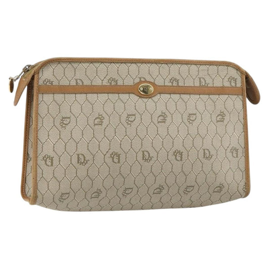 Christian Dior Vintage Honeycomb Zip Pouch Canvas And Leather Beige Canvas Clutche & Pouche Bag ()
