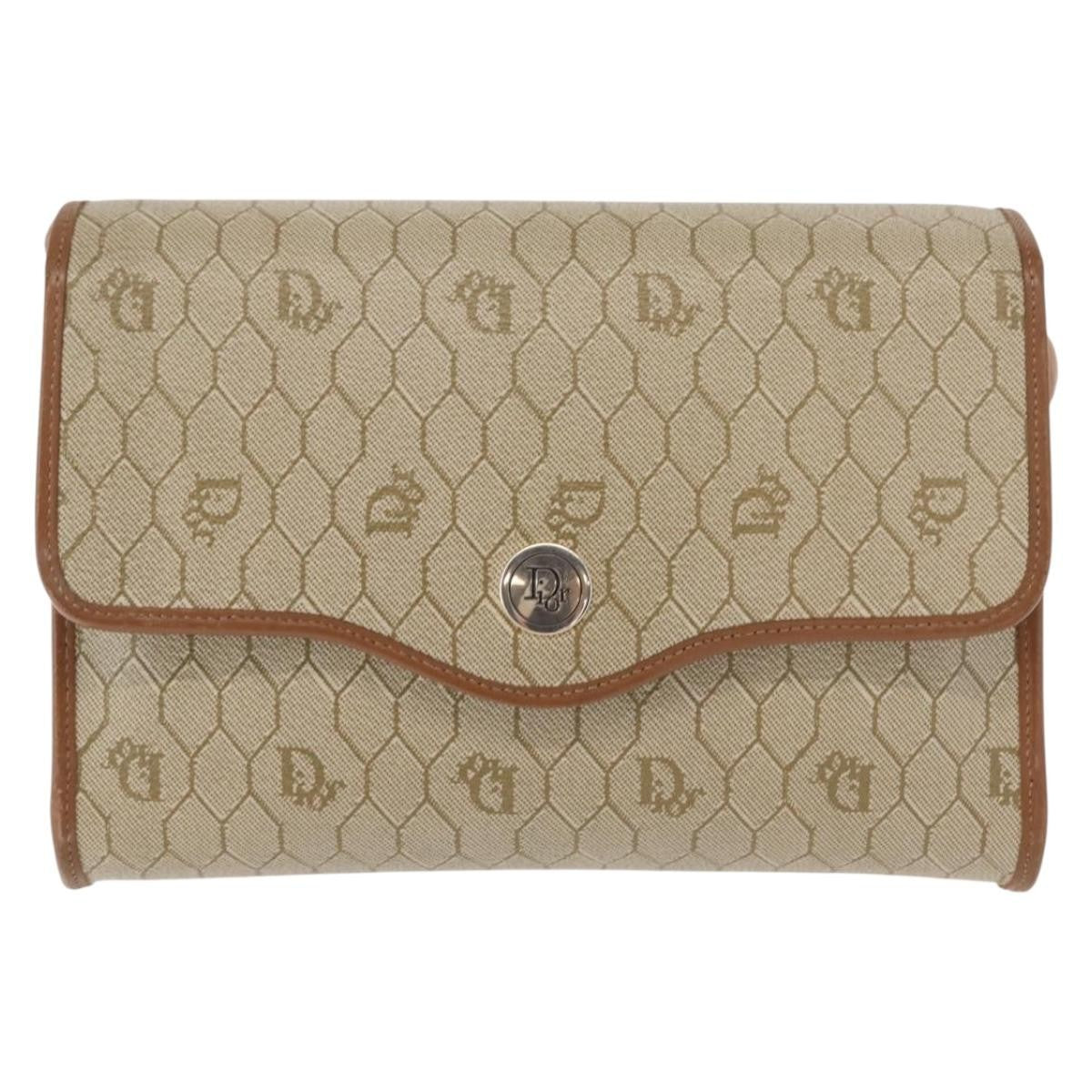 Christian Dior Vintage Honeycomb Flap Crossbody Bag Canvas And Leather Beige Canvas Shoulder Bag Bag ()