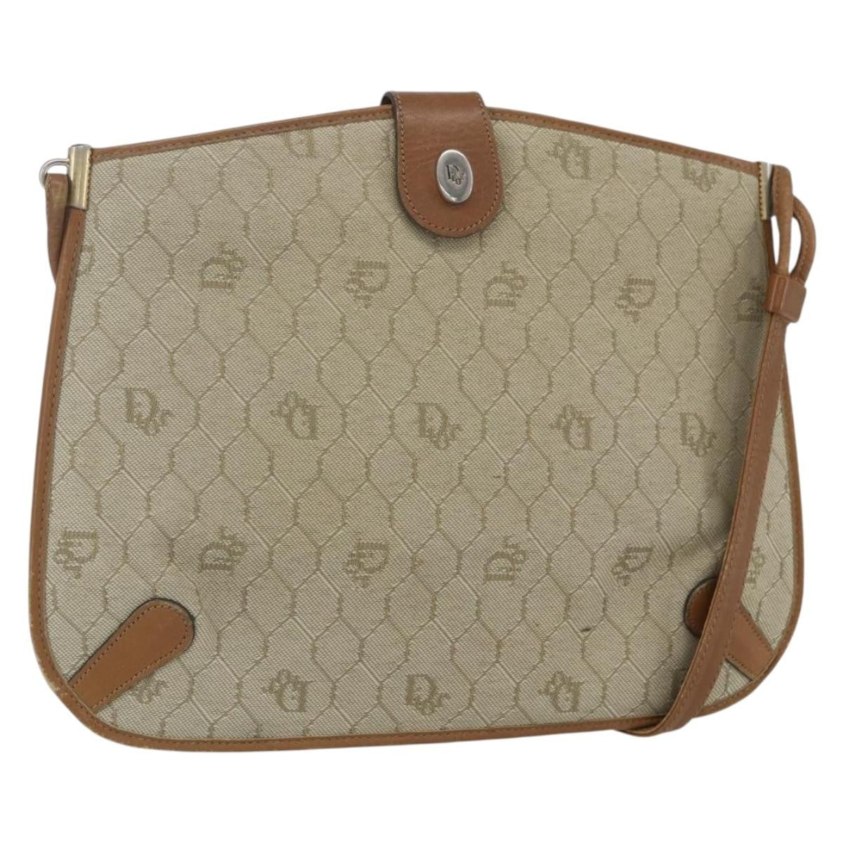 Christian Dior Vintage Honeycomb Shoulder Bag Canvas And Leather Beige Canvas Shoulder Bag Bag ()