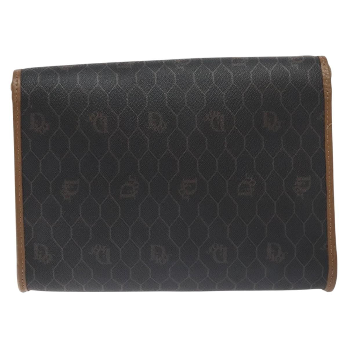 Christian Dior Vintage Honeycomb Flap Crossbody Bag Coated Canvas Black Canvas Bag ()
