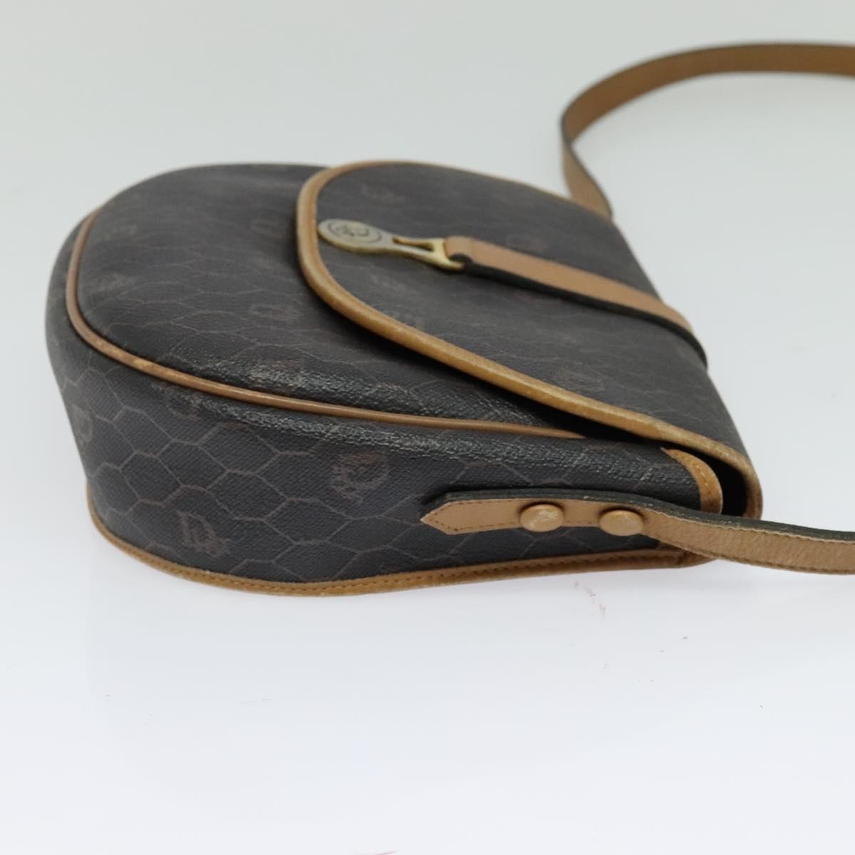 Christian Dior Vintage Honeycomb Flap Crossbody Bag Canvas And Leather Black Canvas Bag ()