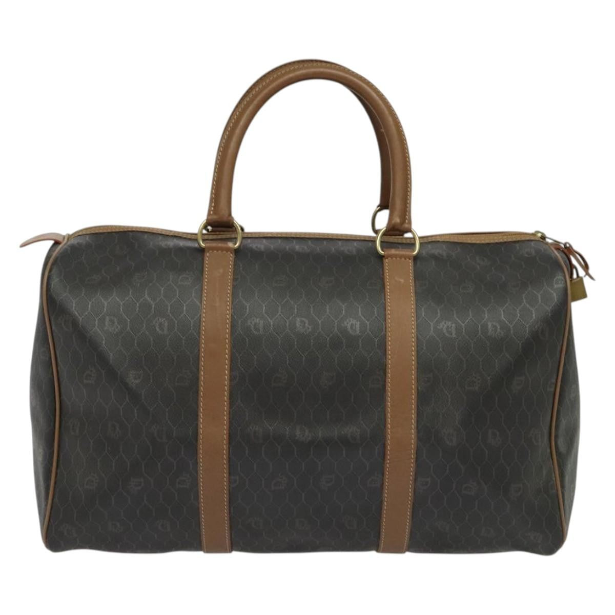 Christian Dior Vintage Honeycomb Handbag Canvas Leather Black Canvas Bag ()