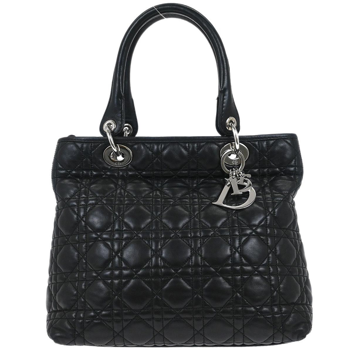 Christian Dior Vintage Lady Dior Bag Cannage Quilt Lambskin Black Leather Handbag ()