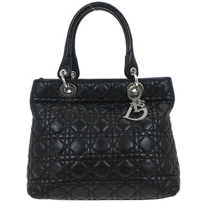 Christian Dior Vintage Lady Dior Bag Cannage Quilt Lambskin Black Leather Handbag ()