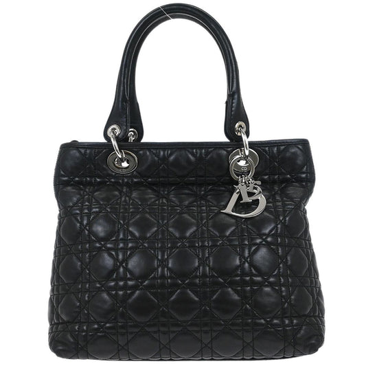 Christian Dior Vintage Lady Dior Bag Cannage Quilt Lambskin Black Leather Handbag ()